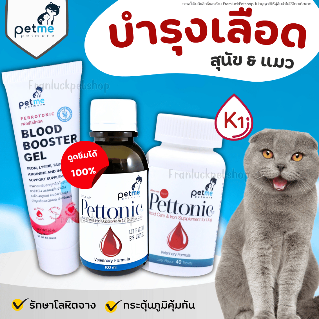 💛บำรุงเลือด ดูดซึมได้100%💛Pettonic Petme & Ferrotonic สุนัข แมว เสริมBeta-glucan ธาตุเหล็ก VitaminK1