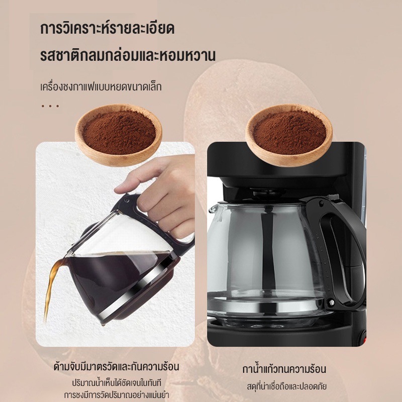 Phlinice Drip Coffee Maker เครื่องชงกาแฟดริป ความจุ 650/1200 มล. พร้อมเหยือกแก้วทนร้อน ระบบอุ่นอัตโนมัติ 65-75°C - รูปที่ 7