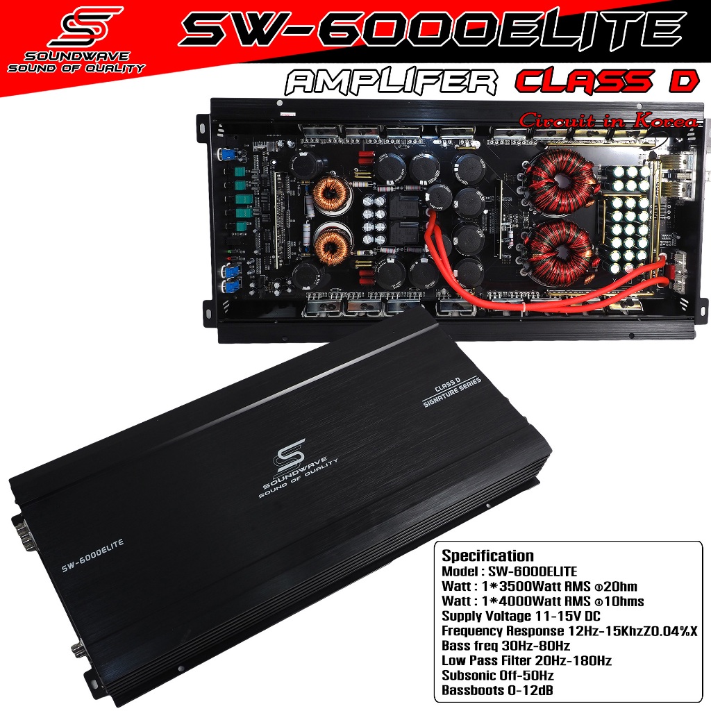 SOUNDWAVE เพาเวอร์แอมป์ CLASS D 2CH SW-6000ELITE 6000W วงจรเกาหลี ขับลำโพงซับ 10นิ้ว 12นิ้ว 15นิ้ว 1