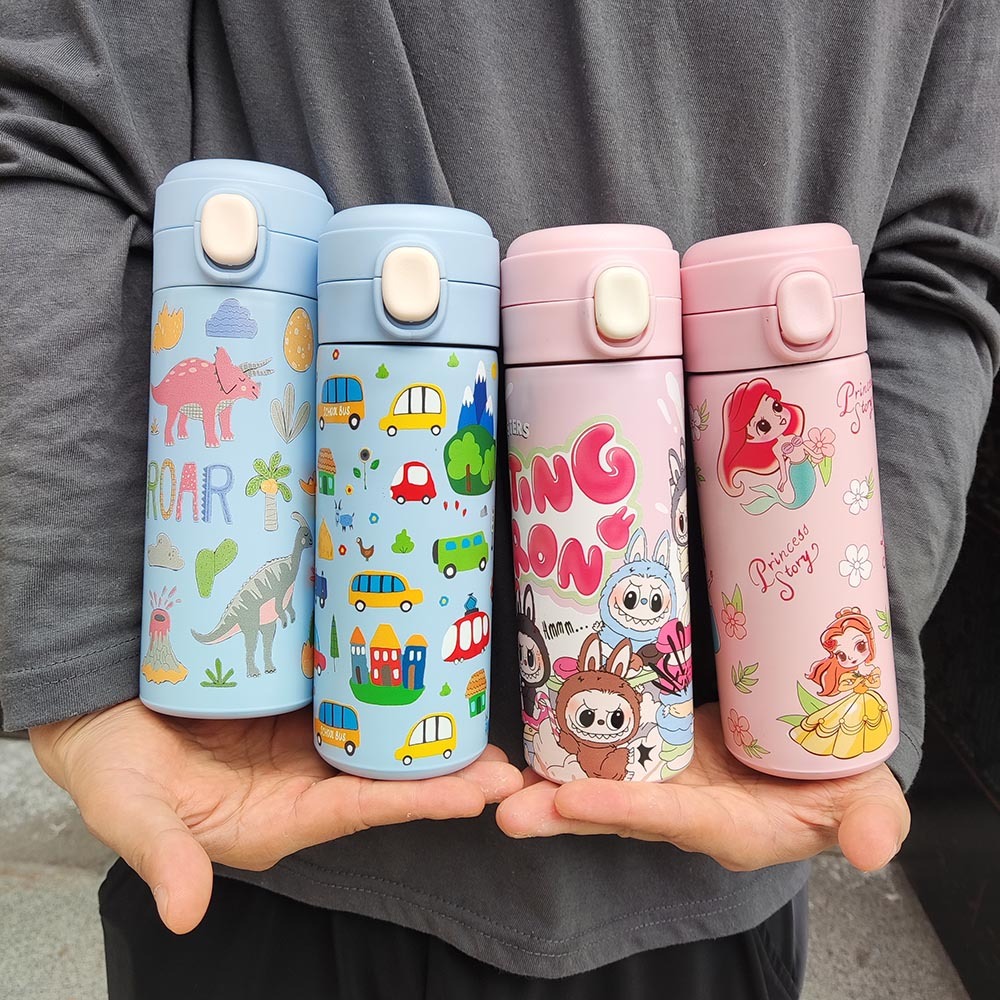 กระบอกน้ำเก็บอุณหภูมิ แบบยกดื่ม ความจุ 420 ml. ฝาสามารถตั้งล็อคได้