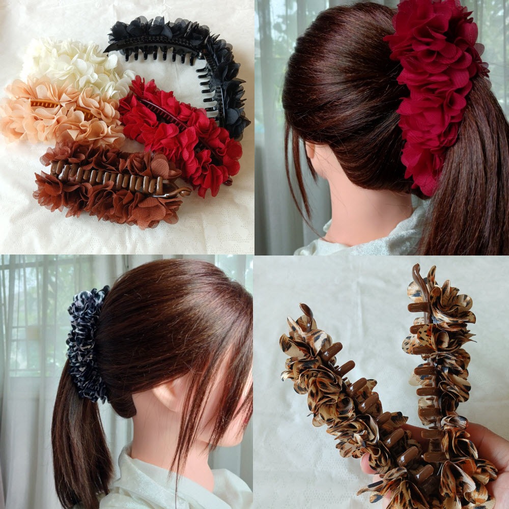 [B050] กิ๊บหนีบผมฟูฟูดอกไม้ผ้า 25 แบบ กิ๊บทรงกล้วยสำหรับหนีบรวบผมเป็นลุคพวงดอกไม้ฟูฟูขนาดกิ๊บมีทั้งสำหรับคนผมหนาและผมบาง