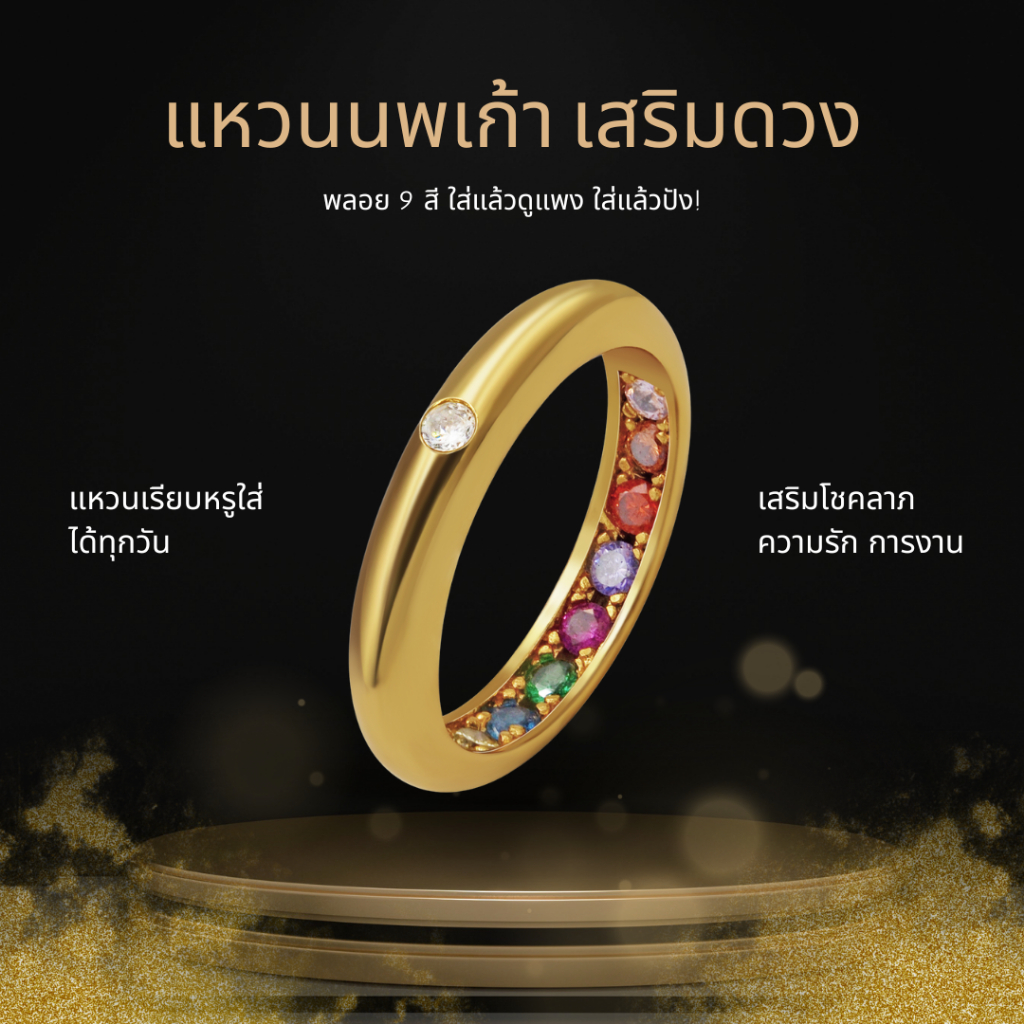 แหวนมีพลอย แหวนพูนทรัพย์ แหวนซ่อนทรัพย์ แหวนนพเก้า ใส่เสริมดวง การเงิน โชคลาภ ค้าขาย พร้อมส่ง R04