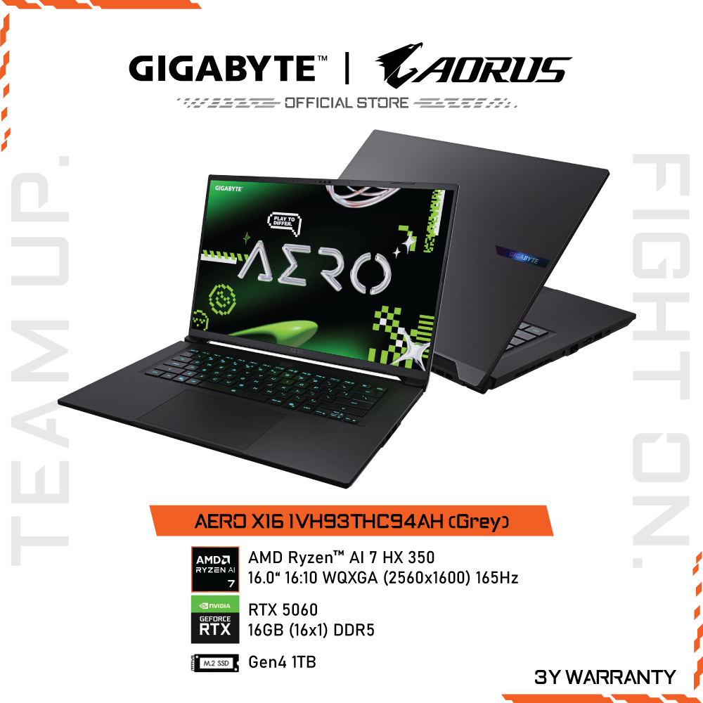 (Pre-Order) GIGABYTE AERO X16 1VH93THC94AH Gaming Notebook 16" | AMD Ryzen AI 7 350 | RTX5060 | RAM 