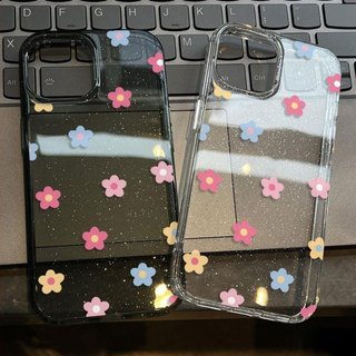 iPhone 16 Pro Max iPhone 11 ใสแวววาวสุดสดใส เคส TPU นิ่มพร้อมสร้อยข้อมือ ดอกไม้หลากสี เข้ากันได้กับ iPhone15Pro max 14