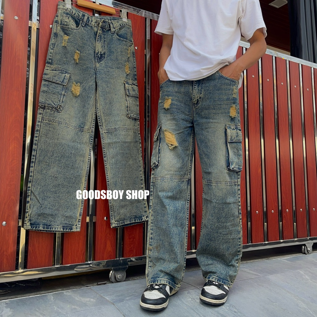 กางเกงยีนส์คาร์โก้CP8แต่งขาดเท่ห์