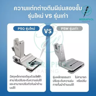 P5Q ตีนผีย่นผ้า 2 ชั้น รุ่นใหม่ล่าสุด สามารถปรับระดับความย่นได้ มาพร้อมตัวกั้นผ้าชิ้นบน สำหรับจักรเย็บอุตสาหกรรม