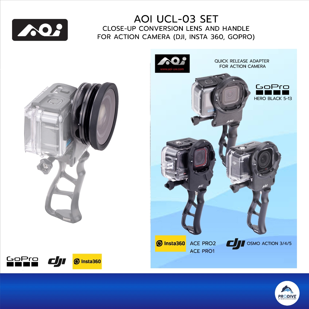 AOI UCL-03 Close up lens for AOI Action camera  and Handle for Action camera (DJI, INSTA 360, Gopro) *NO CASE included