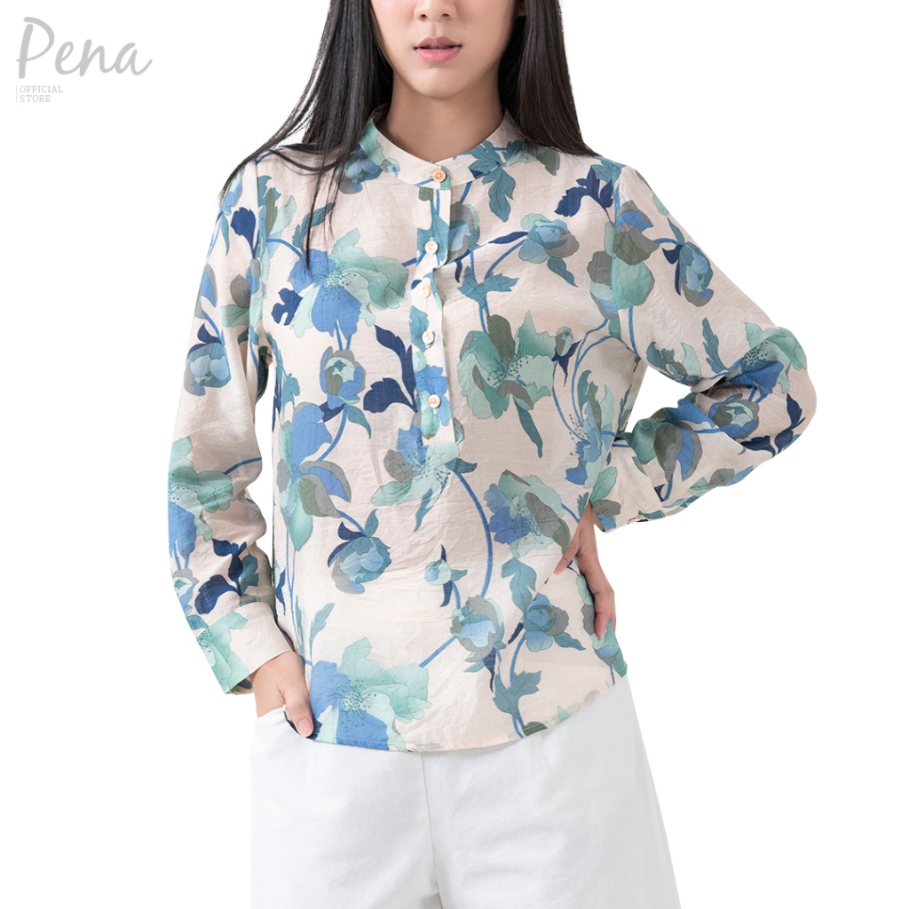 Pena House เสื้อเชิ๊ตผู้หญฺงคอจีน สาปหน้า แขนยาว POSL052501
