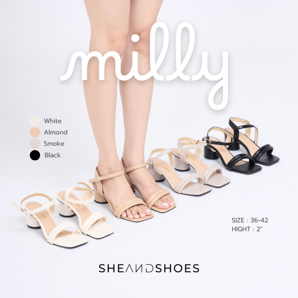 🚗 ส่งด่วน กทม - Milly รองเท้ารัดส้น 2 นิ้ว [Sz.36 - 43] รัดส้นสุดน่ารัก หนังนิ่ม