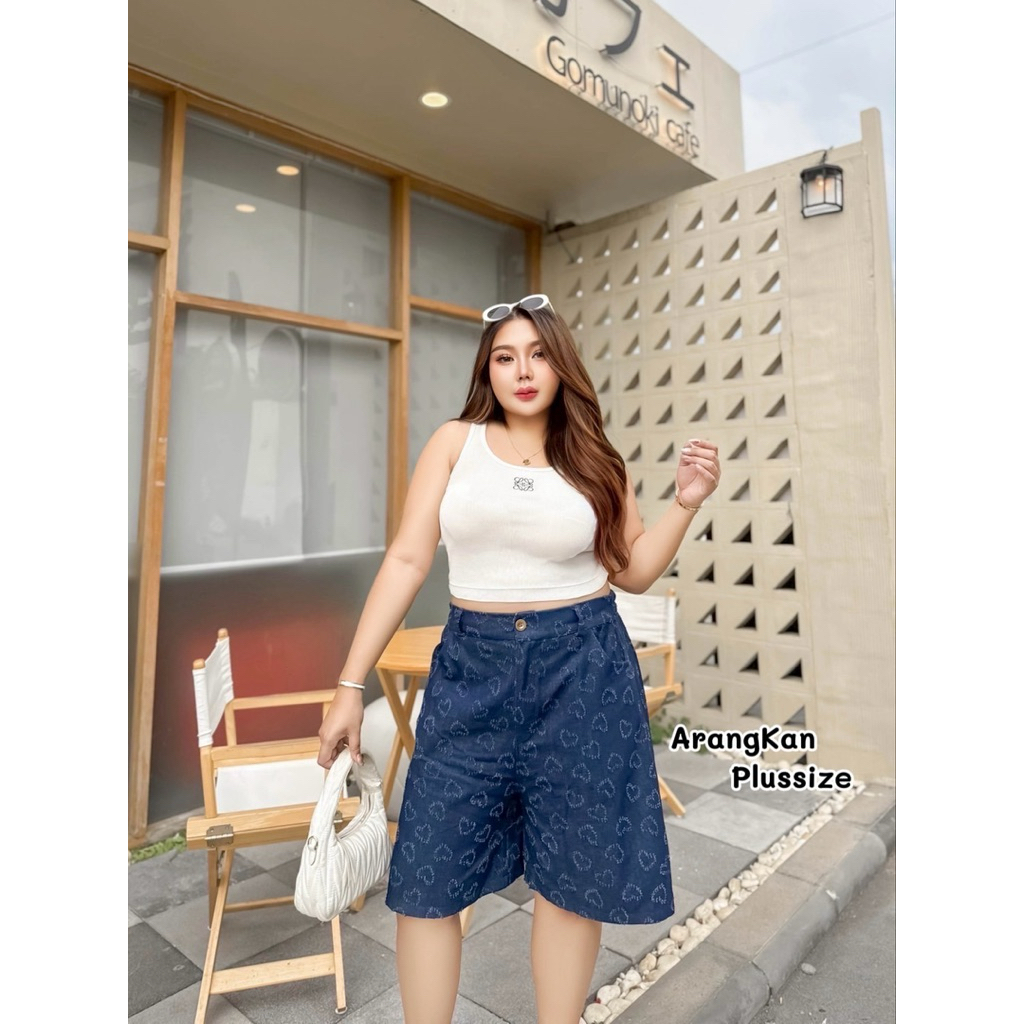 กางเกง 4ส่วน มีกระเป๋ากางเกง 2 ข้าง ผ้ายีนส์ลายหัวใจ/ดอกไม้ ไซส์ใหญ่ สาวอวบ YY - รูปที่ 5