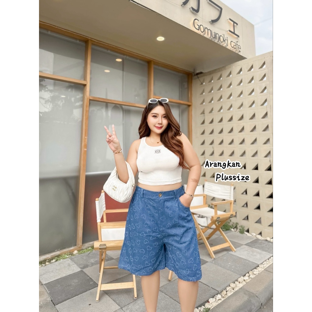 กางเกง 4ส่วน มีกระเป๋ากางเกง 2 ข้าง ผ้ายีนส์ลายหัวใจ/ดอกไม้ ไซส์ใหญ่ สาวอวบ YY - รูปที่ 6