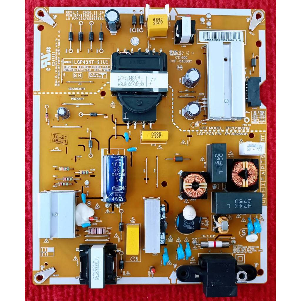 เพาเวอร์ซัพพลายทีวี LG 43UQ9000PSD , 43NANO75TPA , 43NANO75SQA , 43UQ8050PSB พาสบอร์ด EAX69502103