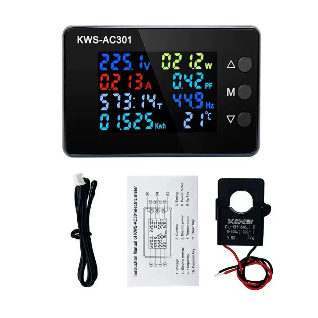 KWS-AC301 มิเตอร์วัดกระแสและแรงดันไฟฟ้ากระแสสลับ 100A 50-300V โวลต์มิเตอร์แบบดิจิตอล 1