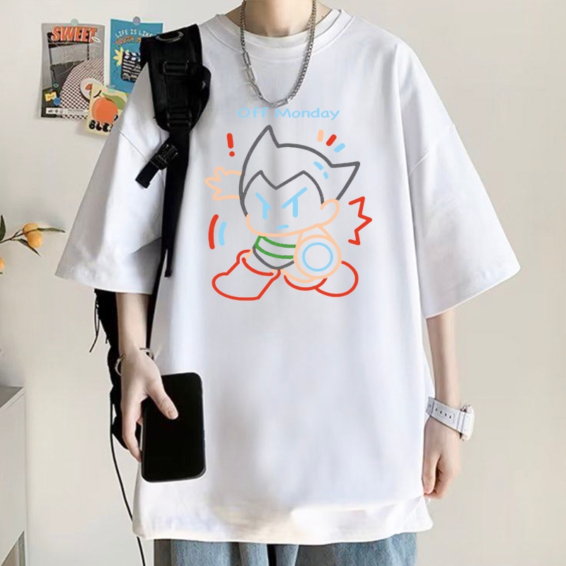 เสื้อผู้ชาย เสื้อยืดคอกลม แขนสั้น สกรีนลายการ์ตูนฮิตๆ oversize t shirt เสื้อสตรีทแฟชั่น คนอ้วน สีขาว - รูปที่ 3