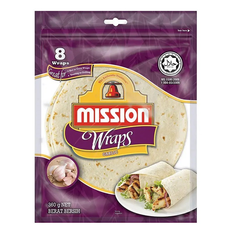 Mission wraps มิชชั่น แผ่นแป้ง รสการ์ลิค 360 ก.