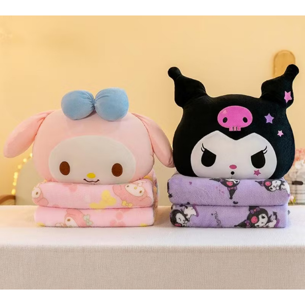 หมอนผ้าห่ม Two In One หมอนน่ารักและผ้าห่มขนนิ่มพกพาติดไว้ในรถได้ ผ้าห่มขนาด 110×160 cm ราคาถูก Shopee Lazada