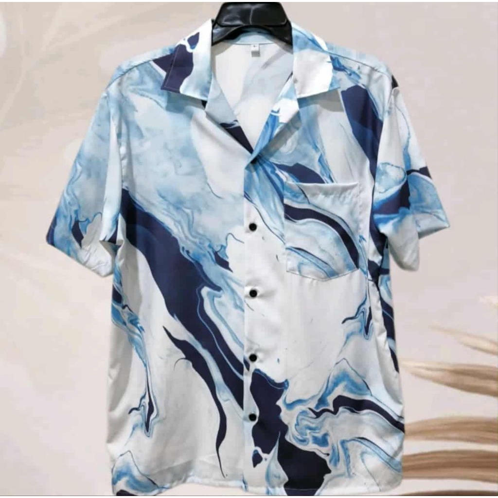 เสื้อเชิ้ตฮาวาย ลายหินอ่อนแบล็คโกล์ด (พื้นสีดำ) ผ้าไหมอิตาลี
