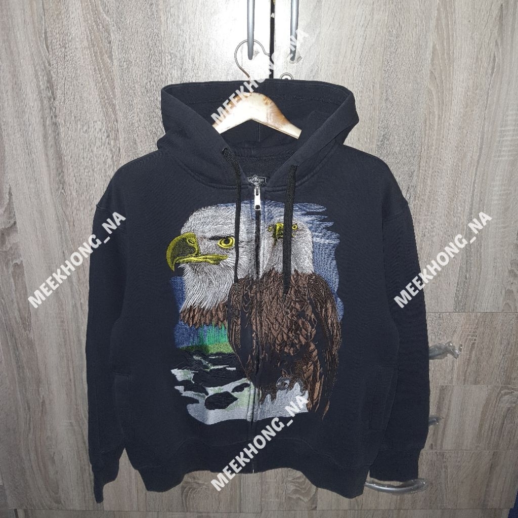 Vintage y2k Eagle  Zip Hoodie Schwarz งานปักสภาพดีไม่มีตำหนิ