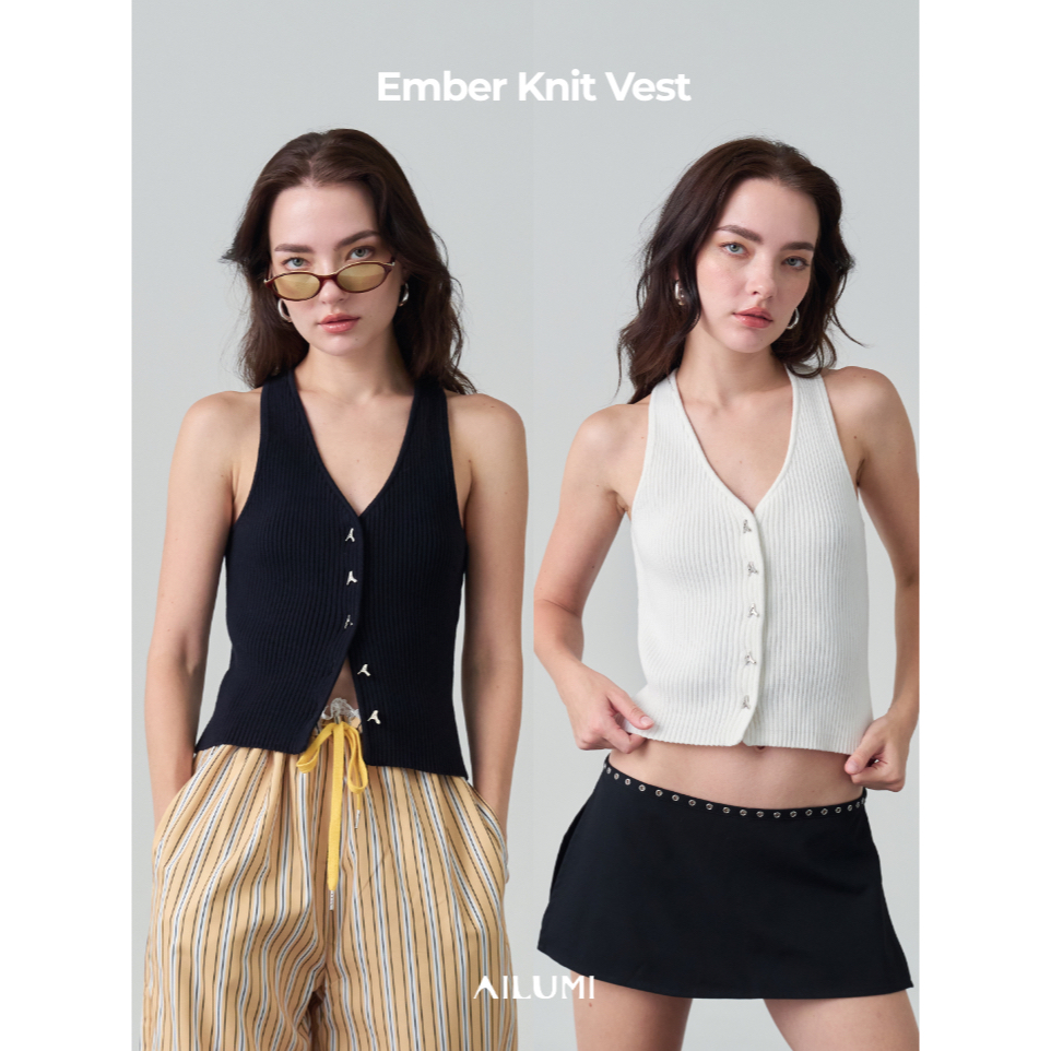 AILUMI - Ember Knit Vest เสื้อกั๊กทอเทคนิคพิเศษ แขนเว้าดีไซน์โค้งรับช่วงไหล่พอดี มาพร้อมอะไหล่กระดุม