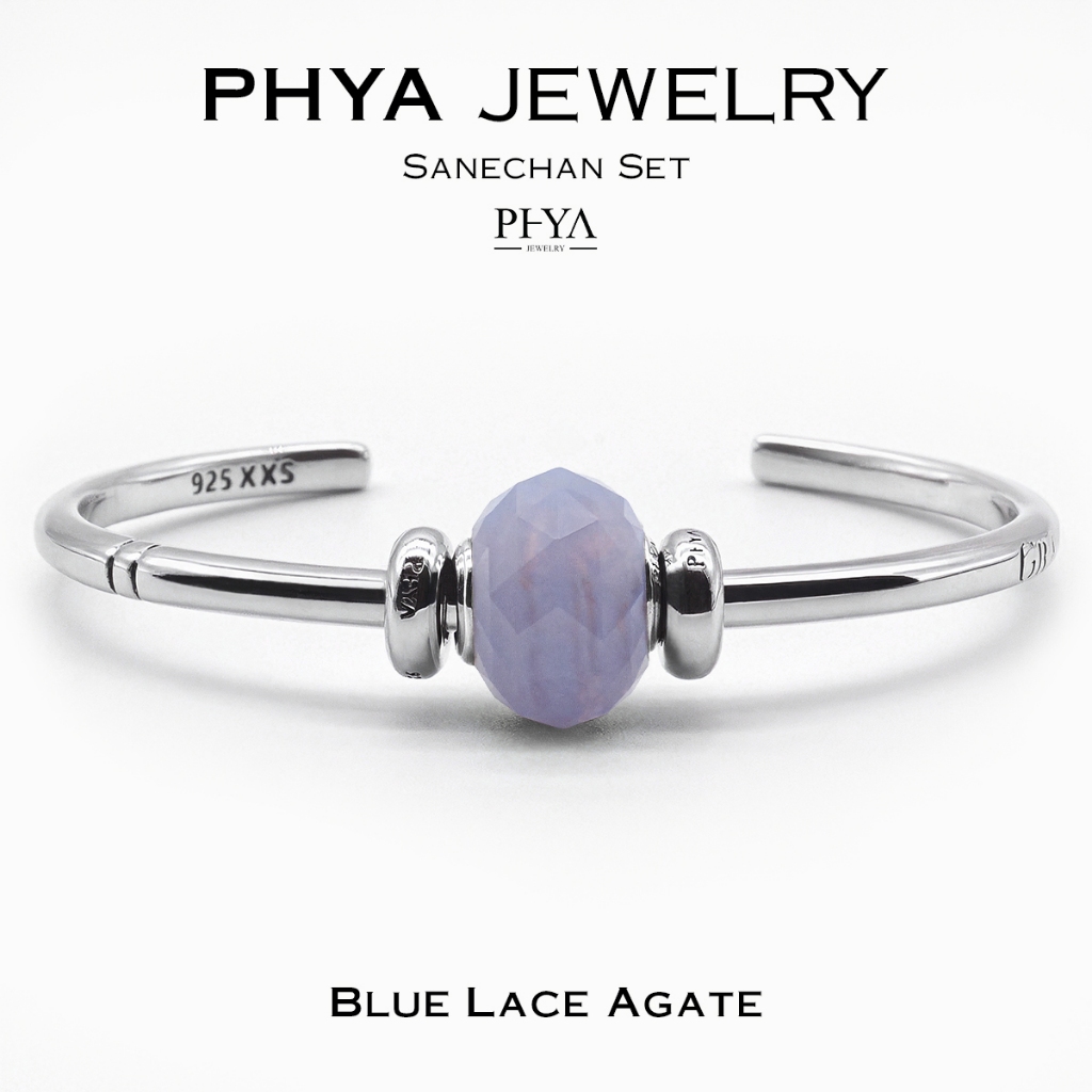 PHYA Sanechan Bangle Set - Blue Lace Agate : กำไลเงินแท้เซ็ตเสน่ห์จันทน์หินบลู เลซ อาเกต