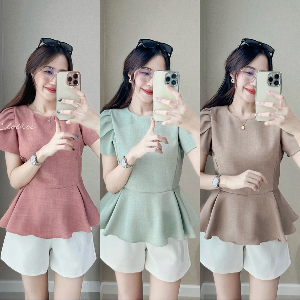 เสื้อแขนบัว คอกลมเข้ารูปชายระบาย ติดซิปหลังเนื้อผ้าสโนว์ใส่สบายผ้าไม่หนา สวยทุกสีค่ะ😍