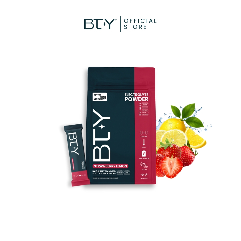 BTY Strawberry Lemon Flavor บีทีวาย กลิ่นสตรอว์เบอร์รีมะนาว รูปแบบผงชง จำนวน 1 ถุง บรรจุ 20 ซอง