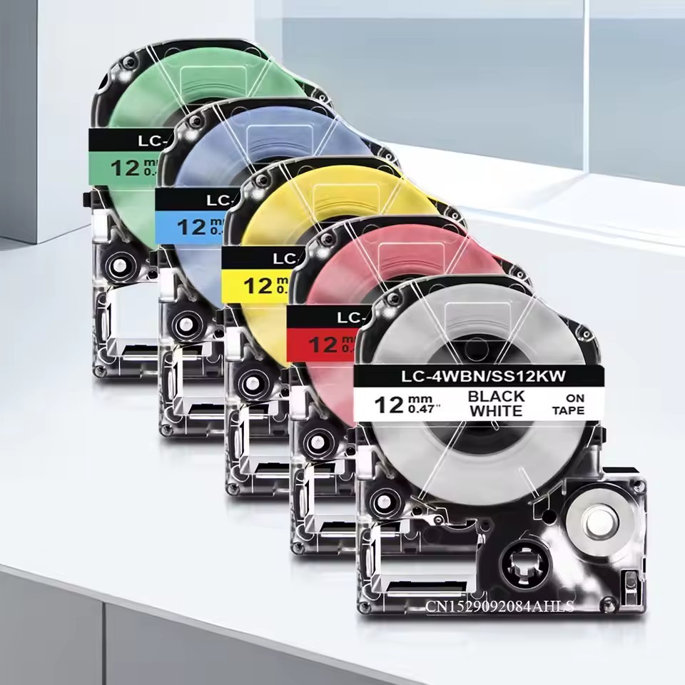 5PK 12มิลลิเมตร * 8เมตรSS12KW LC-4WBNเทปฉลากEpsonที่รองรับ/KingJimเครื่องพิมพ์ฉลาก SC12YW SC12RW LW-300 LW-400ผู้ผลิต