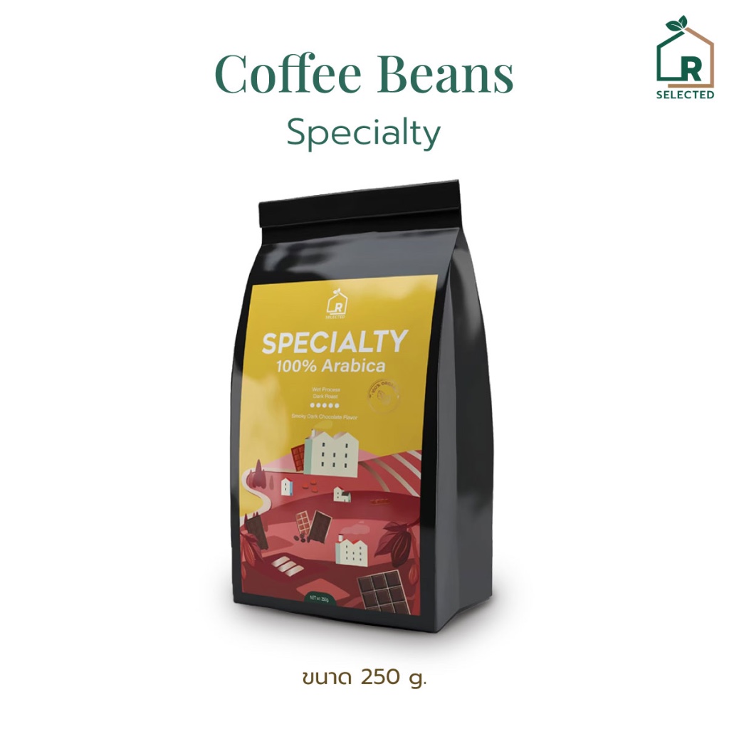 เมล็ดกาแฟออร์แกนิก รักบ้านเกิด โรบัสต้าและอาราบิก้า คั่วเข้ม สูตร Specialty 250 g.