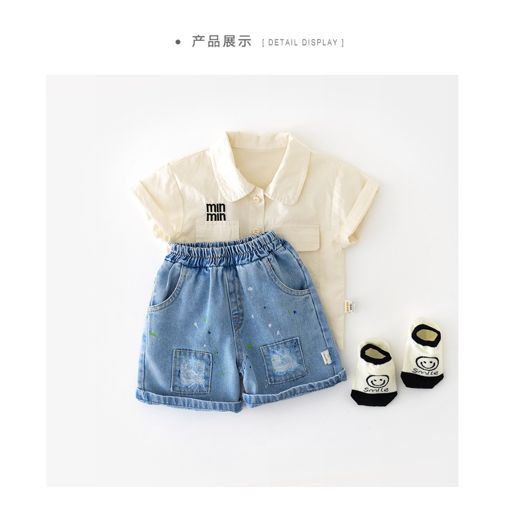 NT Baby-134 (สินค้าพร้อมส่ง) กางเกงยีนส์ขาสั้นเด็ก แบบสีกระเด็นกระจาย สไตล์มินิมอล พร้อมกระเป๋าปะลายขูดเท่ๆ เฉพาะกางเกง