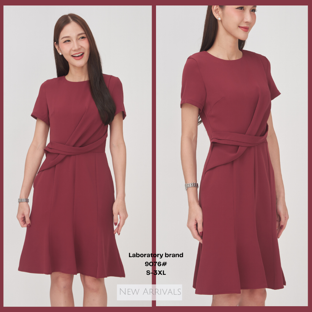 Laboratory 9076# เดรสสีพื้นกระโปรงหางปลา 8 ส่วน แต่งผ้าไขว้ด้านหน้า มีไซส์ S-2XL ราคา ถูกที่สุด ดีลบีเคเค แกลเลอรีภาพที่ 4