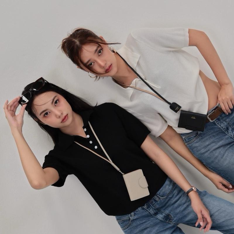 เสื้อไหมพรม Nammon Jeans C112 เสื้อไหมพรมแขนสั้นกระดุมหน้าคอปก