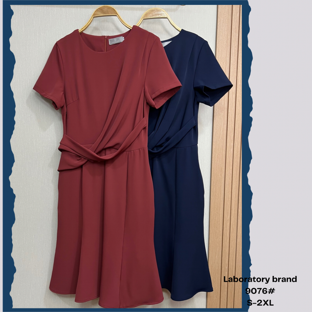 Laboratory 9076# เดรสสีพื้นกระโปรงหางปลา 8 ส่วน แต่งผ้าไขว้ด้านหน้า มีไซส์ S-2XL ราคา ถูกที่สุด ดีลบีเคเค แกลเลอรีภาพที่ 8
