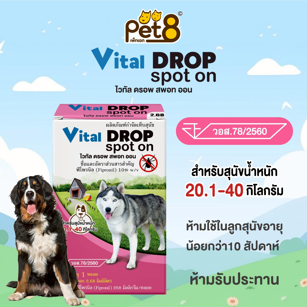 ผลิตภัณฑ์กำจัดเห็บแบบหยดหลังคอ ยาหยดสุนัข Vital Drop Spot On 1หลอด ทะเบียน อย.วอส78/2560 มี3 ขนาด ให้เลือก ราคา ถูกที่สุด ดีลบีเคเค แกลเลอรีภาพที่ 4