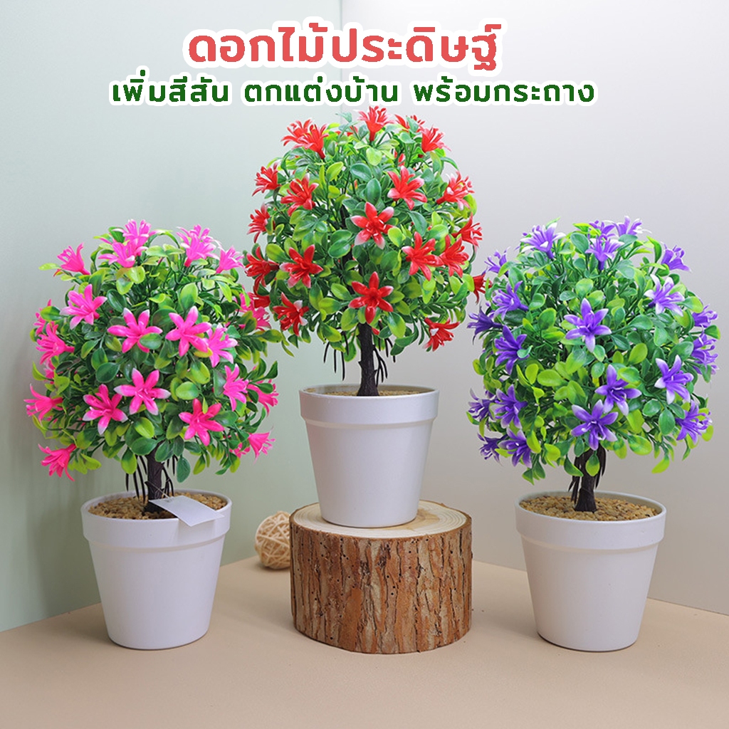 ดอกไม้ประดิษฐ์ ดอกไม้วางตกแต่ง ไซส์เล็ก พร้อมกระถาง | แต่งบ้าน/คาเฟ่ | ฟีลคาเฟ่มินิมอล
