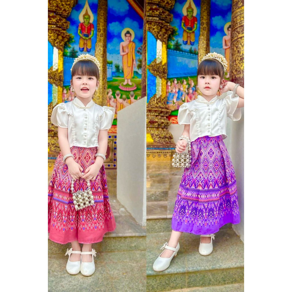 ชุดไทยลูกสาว งานสวย ผ้าดีงานปราณีตสุดๆ ใส่ทำบุญ ใส่ไปโรงเรียนงานผู้ดีสุดๆ ❤️