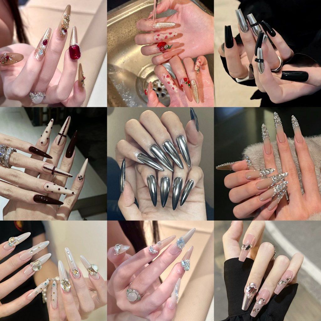 Luxnail พร้อมส่ง FN73 เล็บปลอมทรงยาวพิเศษ เล็บสำเร็จรูปสไตล์สายฝอ 1 เซตมี24ชิ้น แถมฟรีอุปกรณ์ครบชุด