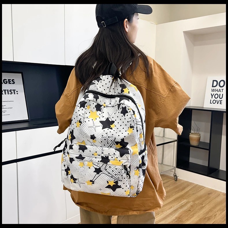 กระเป๋าเป้งานพรีเมี่ยม สีคมชัด ลายดาว กระเป๋าเป้สะพายหลัง เป้นักเรียนใส่หนังสื่อ สัมภาระ ผ้าไนลอน จุของได้เยอะ พร้อมส่ง - รูปที่ 6