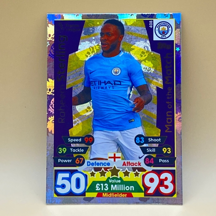 #408 Raheem Sterling Man of the Match Topps Match Attax 17/18 Mint Condition