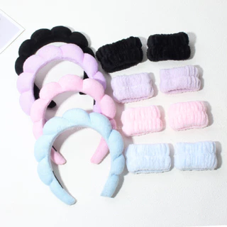 (HBTH-008) ที่คาดผมล้างหน้า + สายรัดข้อมือกันน้ำไหล เซ็ตล้างหน้า Headband & Wristband Set (พร้อมส่งในไทย)