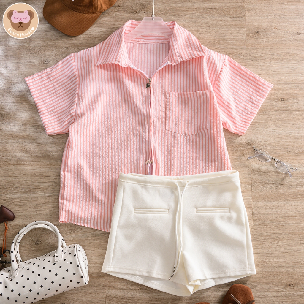 Miri Strip Shirt Oversize เสื้อเชิ้ตคอปกซิปโบว์ รูดได้ทั้งบนและล่างเลยน๊า - รูปที่ 2