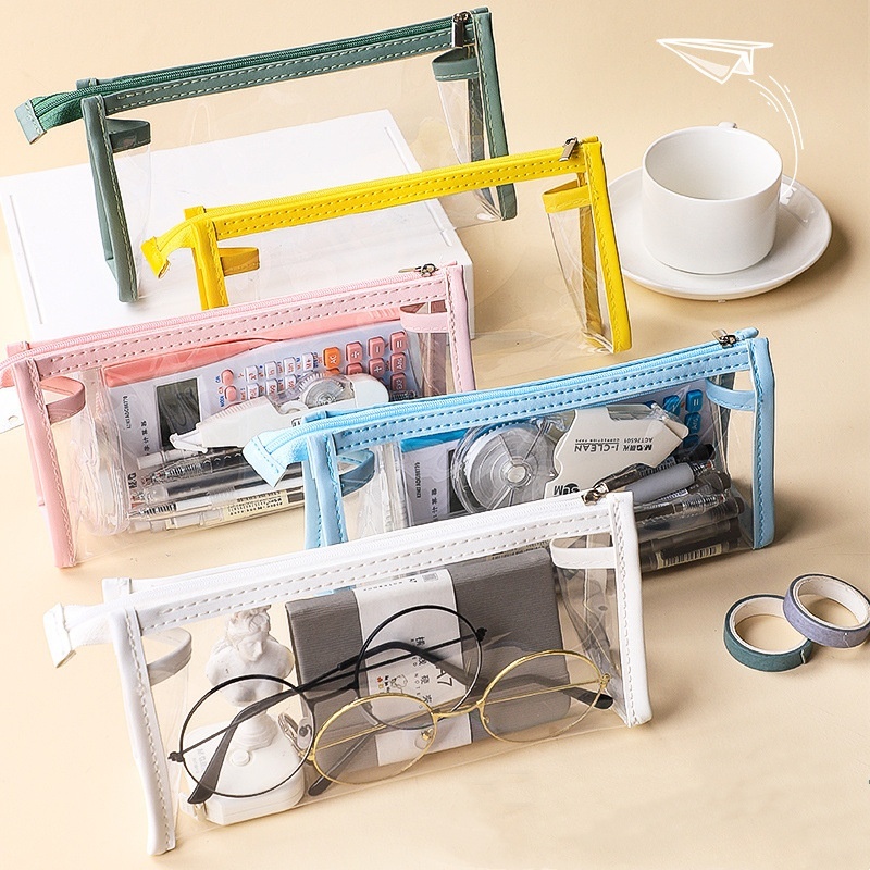 กล่องดินสอ PVC กันน้ํา เครื่องเขียนนักเรียนเก็บกล่องดินสอใส  ความจุขนาดใหญ่ BS52