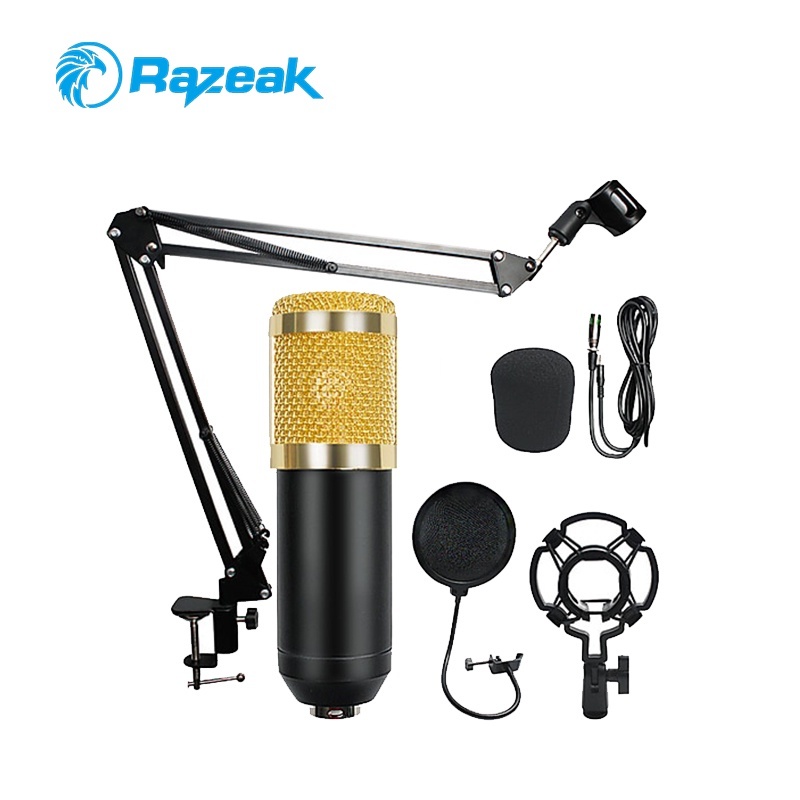 RAZEAKไมค์ ไมค์อัดเสียง คอนเดนเซอร์ Pro Condenser Mic Microphone BM800 พร้อม ขาตั้งไมค์