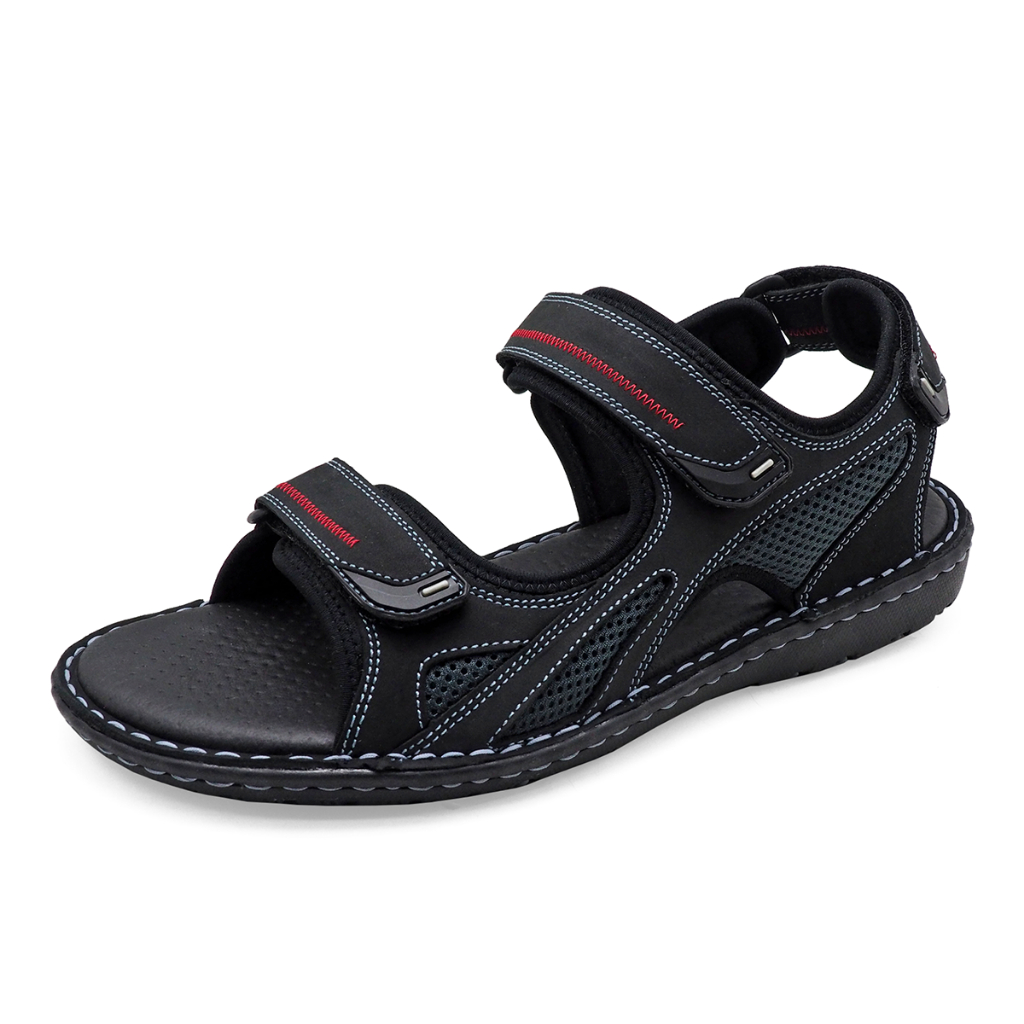 TAYWIN รองเท้าแตะลำรองแบบรัดส้น ผู้ชาย  รุ่น SKA-19 หนังนูบักออยล์สีดำ-ตาข่ายสีเทา