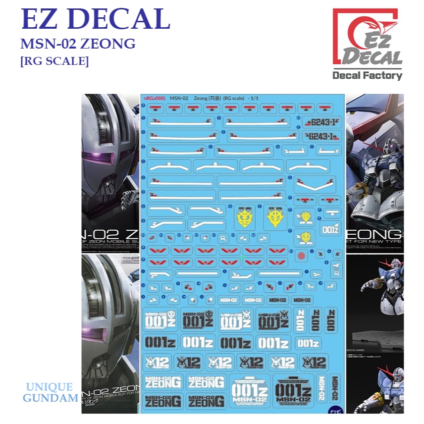 [EZ DECAL] W12  RG 1/144 MSN-02 ZEONG GUNDAM  [RG SCALE ] PRE-CUT WATER SLIDE DECAL