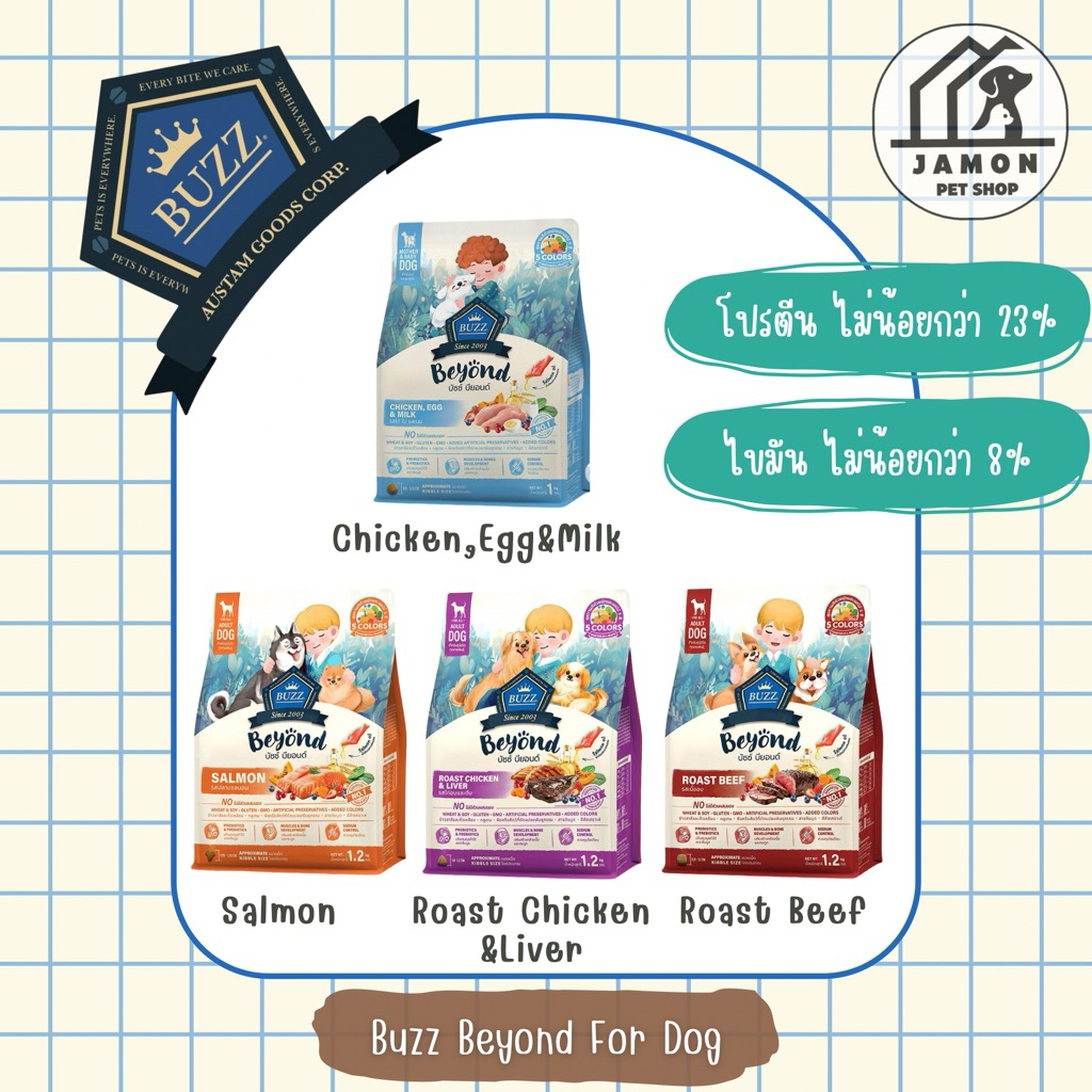 Buzz Beyond - อาหารสุนัข บัซซ์ บียอน กลูเตนฟรี สำหรับลูกสุนัขและสุนัขโตทุกสายพันธุ์ขนาด1.2kg