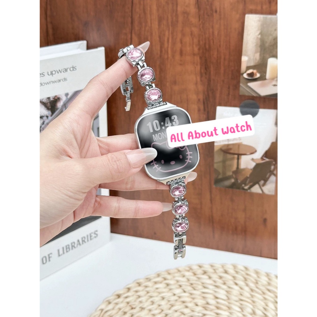 พร้อมส่ง สายสแตนเลสประดับเพชรลาย KT ใช้ได้กับ Smart Watch 10 9 8 7 6 5 4 3 2 1 Se Ultra CD99 AI9 Ult