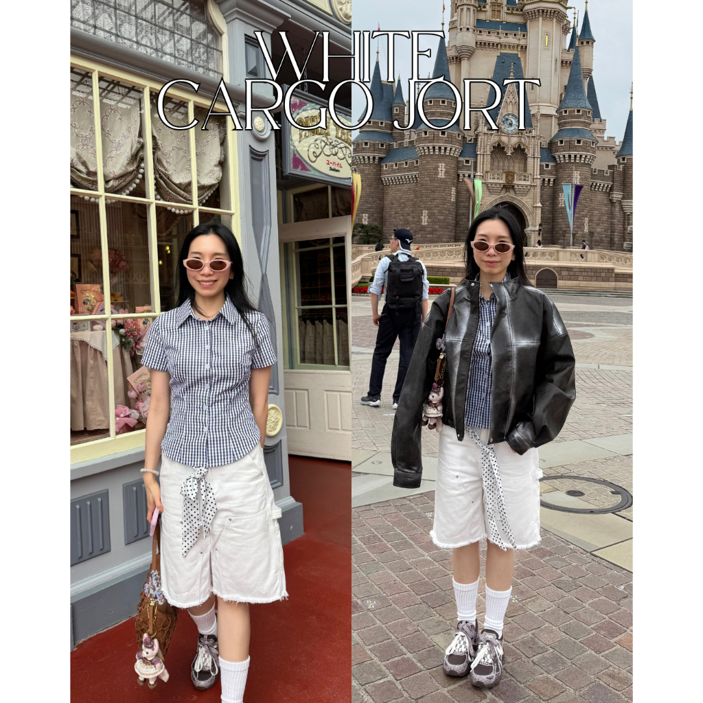 UIUI | WHITE CARGO JORT กางเกงยีนส์ขาสั้น ทรงjort