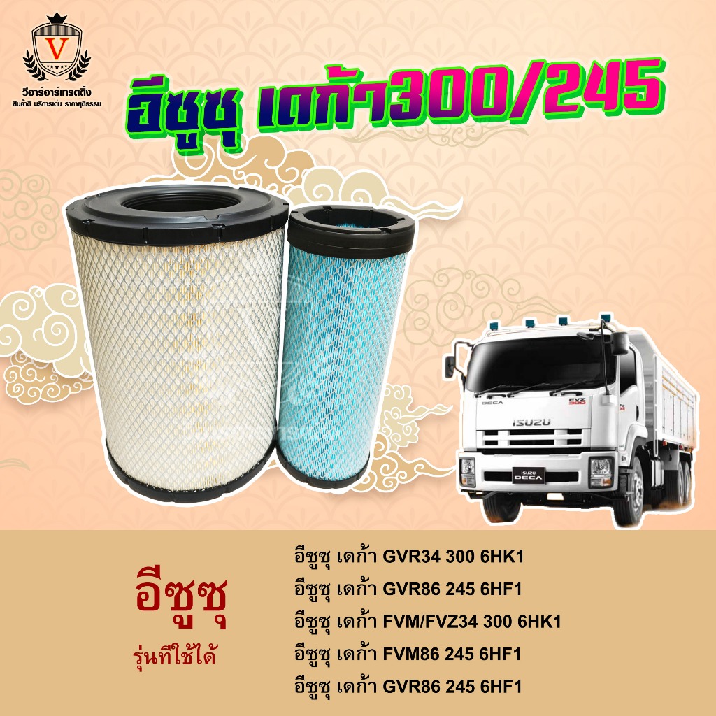 ไส้กรองอากาศ Isuzu Deca300 อีซูซุ เดก้า300,FVZ300,เดก้า245,FVM,FVZ245, 8-98071423-0+8-98071424-0, AU