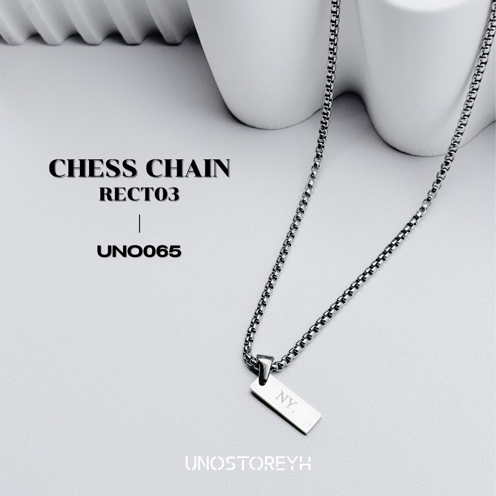 UNO065  ⚠️อ่านวิธีการสั่งซื้อรูป2 ❗️ดูFontรูป3❗️”สร้อยคอChess Chain จี้รุ่น RECT03”(เฉพาะภาษาอังกฤษ) ราคา ถูกที่สุด ดีลบีเคเค รูปภาพหลัก
