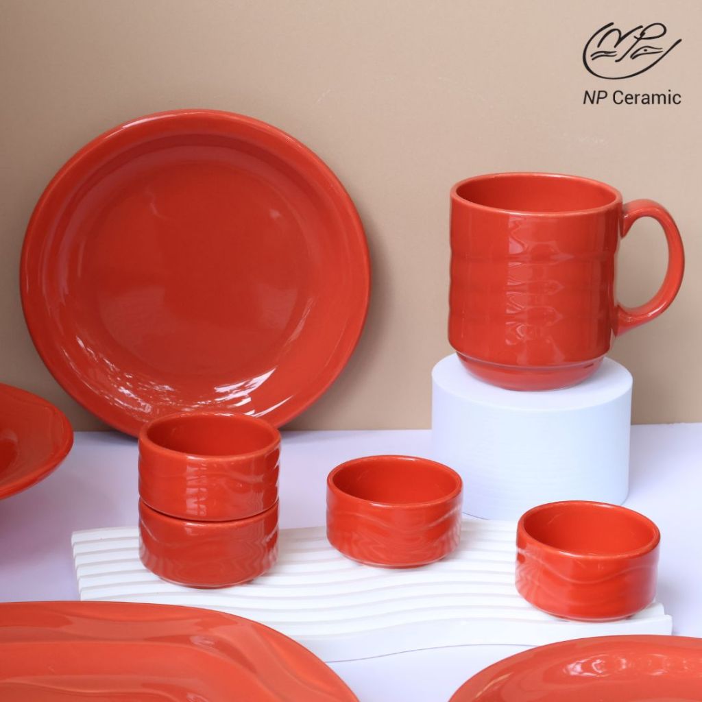 [ ลดสูงสุด 80% ] NP Ceramic จานเซรามิค สีแดงอมส้ม สีสันสวยสดใส จะถูกจะแพงเอาแดงไว้ก่อน